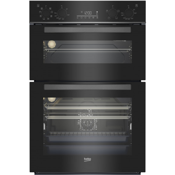 BBO6811DDX Beko 60cm Multifunction Built-in Double Oven - Black Glass Stainless Steel 
