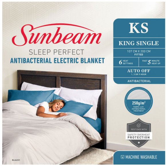 BLA6331 Sunbeam Sleep Perfect Antibacterial Electric Blanket - King Single 